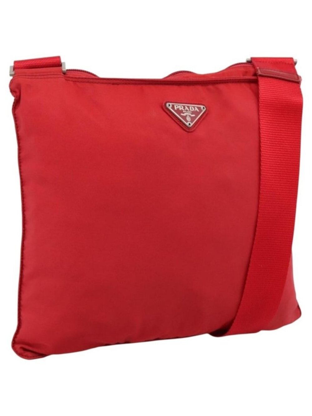Authentic PRADA Shoulder Bag Nylon Red Silver